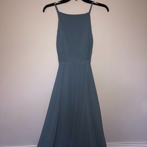 FLOOR LENGTH blue flowy ball gown